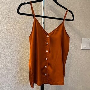 J. Crew Burnt Orange Button-Front Silky Satin-Look Tank Top